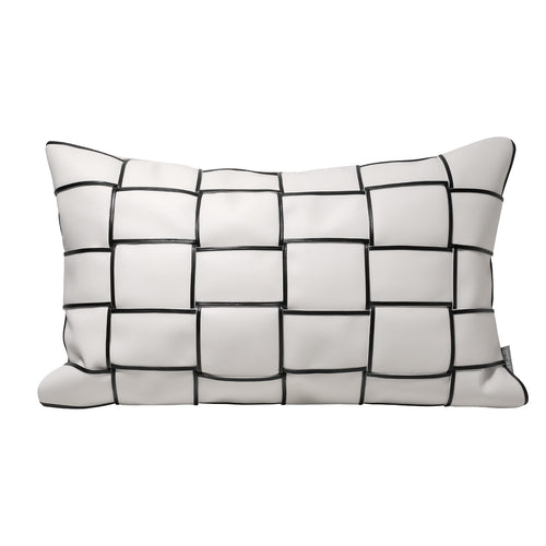 Retro Modern Luxury White Deco Pattern Genuine Leather Throw Pillows Covers - The Finishing Touch Decor, LLC