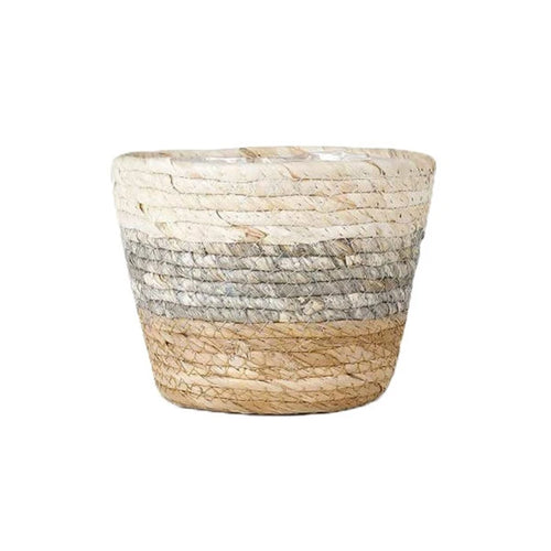 Coastal Sand and Stone Color Handwoven Straw Planters - The Finishing Touch Decor, LLC