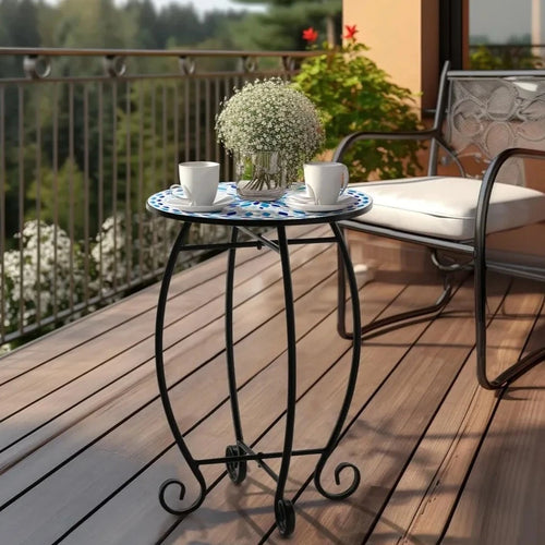 Outdoor Unique Inlay Tile with Metal Frame Accent Table - The Finishing Touch Decor, LLC