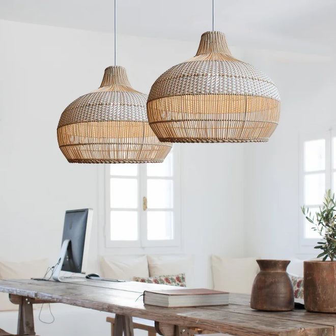 Iron Rattan Pendant Wabi Sabi Chandelier Lighting - The Finishing Touch Decor, LLC