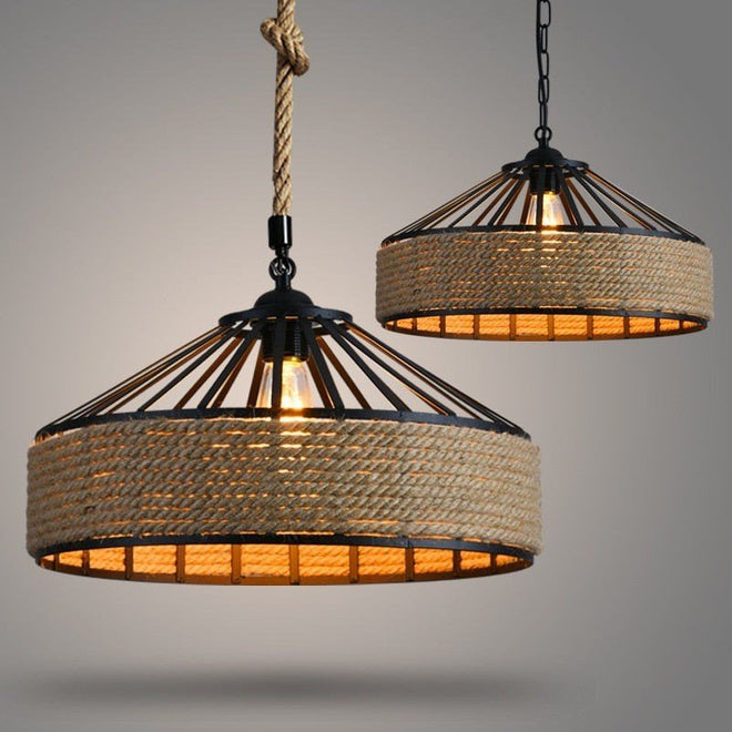 Industrial Iron Braided Hemp Rope Pendant Chandelier - The Finishing Touch Decor, LLC