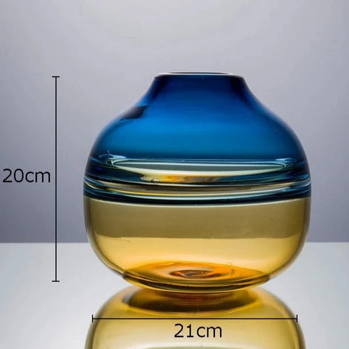 Gradient Blue to Amber Wave Handmade Glass Vase - The Finishing Touch Decor, LLC