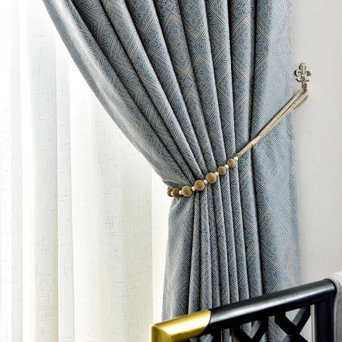 French Blue Luxury Jacquard Heavy Textured Curtains - The Finishing Touch Decor, LLC