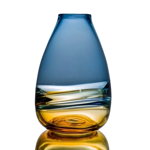 Gradient Blue to Amber Wave Handmade Glass Vase - The Finishing Touch Decor, LLC