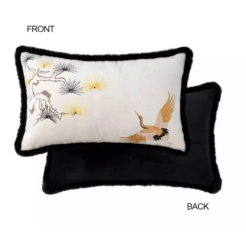 Medicci Home Exoticism Style Art Deco Throw Pillow Cover Oriental Cranes Flying For Nine Nights Auspicious Cushion Case For Sofa