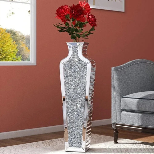 Crushed Diamond Textured Large Silver Mirror 28" Floor Vase - The Finishing Touch Decor, LLC