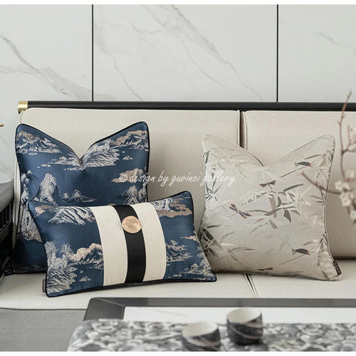 Mountain & Bamboo Leaf Japanese Zen Throw Pillow Covers - The Finishing Touch Decor, LLC