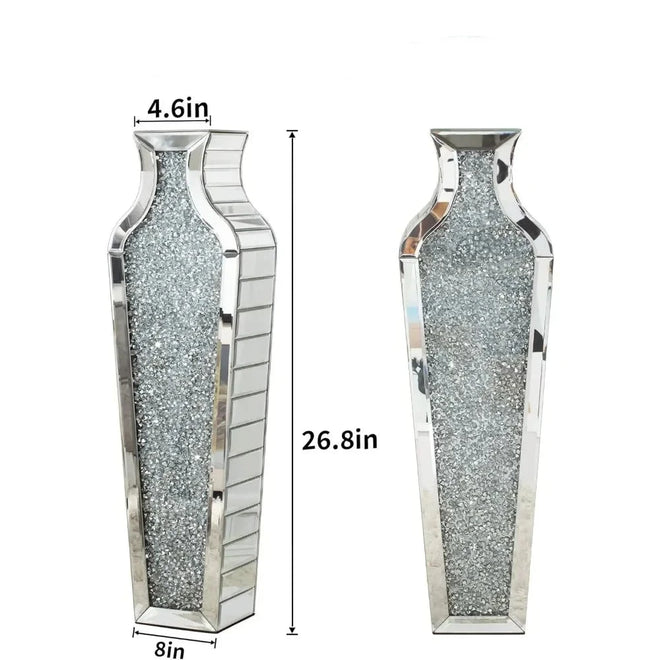 Crushed Diamond Textured Large Silver Mirror 28" Floor Vase - The Finishing Touch Decor, LLC