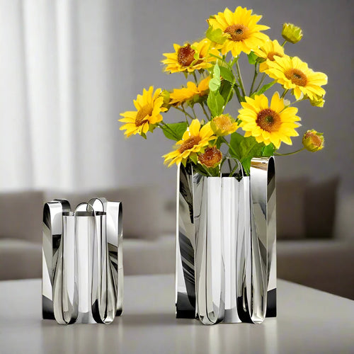 Minimalist Gold or Silver Steel Metal Ribbon Vase - The Finishing Touch Decor, LLC