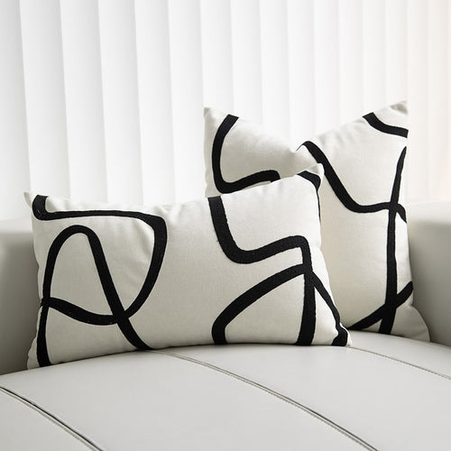 Black Stripe Suede White Cotton Throw Pillow Covers - The Finishing Touch Decor, LLC