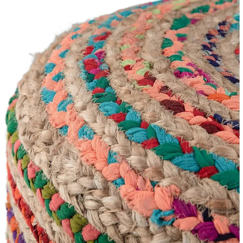 Colorful Bohemian Woven Jute Ottoman Stool - The Finishing Touch Decor, LLC