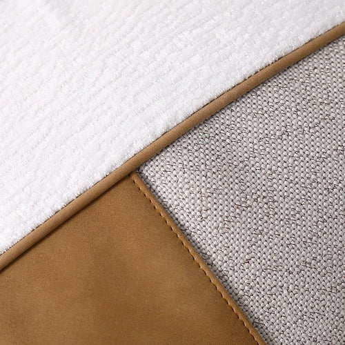 Brown & White Canvas Scandi Tan Leather Striped Throw Pillow Covers - The Finishing Touch Decor, LLC