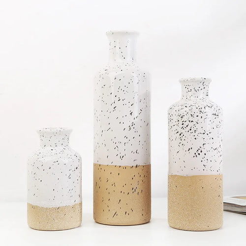 Simple Rustic Ceramic Set of 3 Bottle Vases - The Finishing Touch Decor, LLC