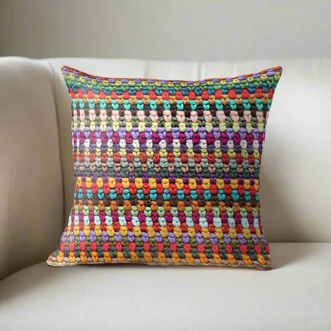 Colorful Crochet Afghan Pattern Throw Pillow Cover