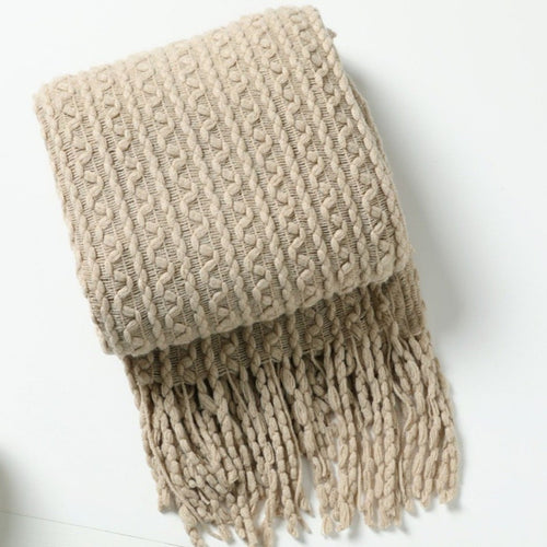 Soft Neutral Color Nordic Knit Plaid Blanket with Tassels - The Finishing Touch Decor, LLC