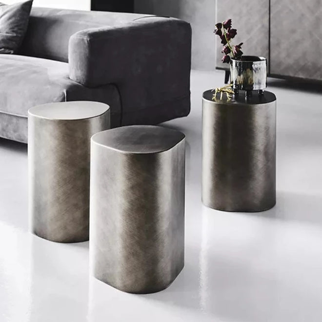 Brushed Steel Metal Modern Minimalist Polygon Side Table - The Finishing Touch Decor