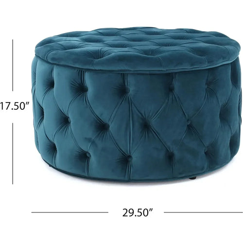 Round Dark Teal Velvet Ottoman Stool - The Finishing Touch Decor, LLC