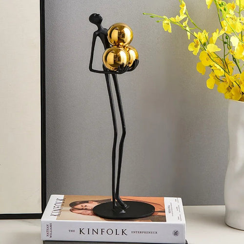 Thin Metal Bookshelf Figurine "Juggling" Gold Balls Statue - 15" - The Finishing Touch Decor, LLC