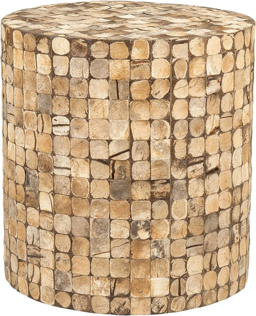 Real Coconut Shell Mosaic Inlaid Round Side Table - 16x16.5" - The Finishing Touch Decor, LLC