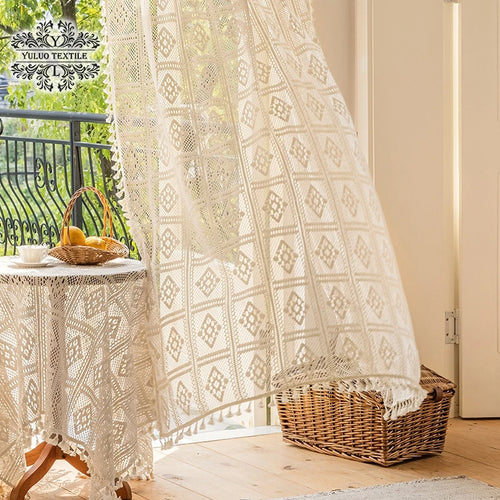 Crochet Hollow Sheer Linen Cottage Curtains - The Finishing Touch Decor, LLC