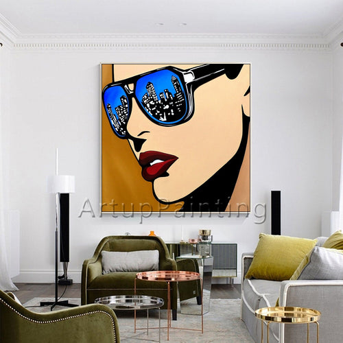 Pop Art Hand Painted Roy Lichtenstein Framed Replica Cartoon Canvas Oil ...