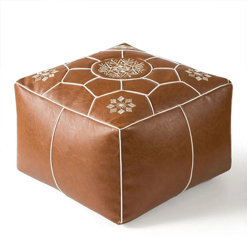 Moroccan Faux Leather Pouf Bohemian Ottoman Cover - The Finishing Touch Decor, LLC