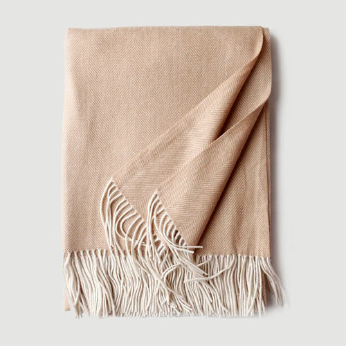 Herringbone pattern cashmere blanket wool blanket solid color tassel mixed velvet cover blanket travel and home blanket