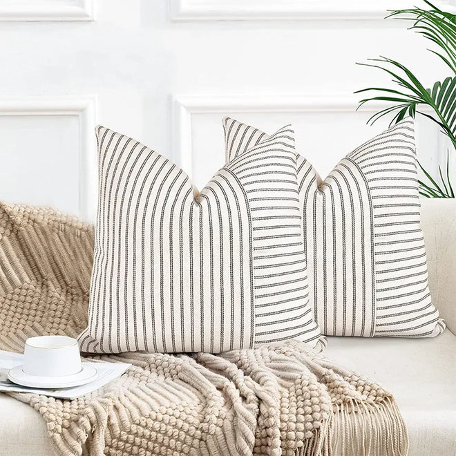 Thick Cotton Linen Pin-Striped Throw Pillow Covers - The Finishing Touch Decor, LLC