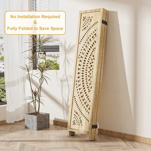 Tall Boho Natural Wood Mandela Screen 3 Panel Room Divider - The Finishing Touch Decor, LLC