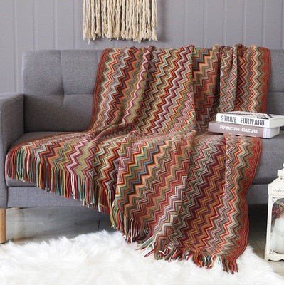 Lightweight Aztec Ethnic Pattern Geometric Plaid Tapestry Throw Boho Blanket - The Finishing Touch Decor, LLC