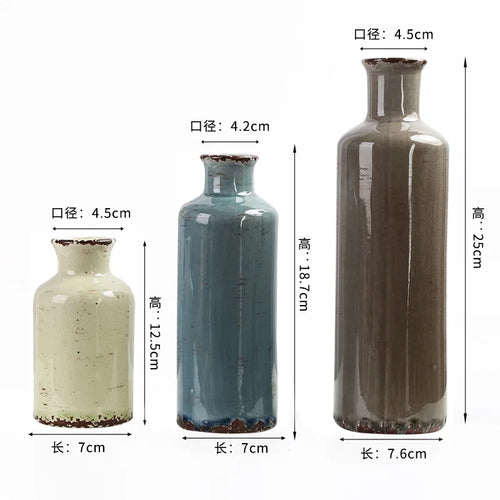 Simple Rustic Ceramic Set of 3 Bottle Vases - The Finishing Touch Decor, LLC