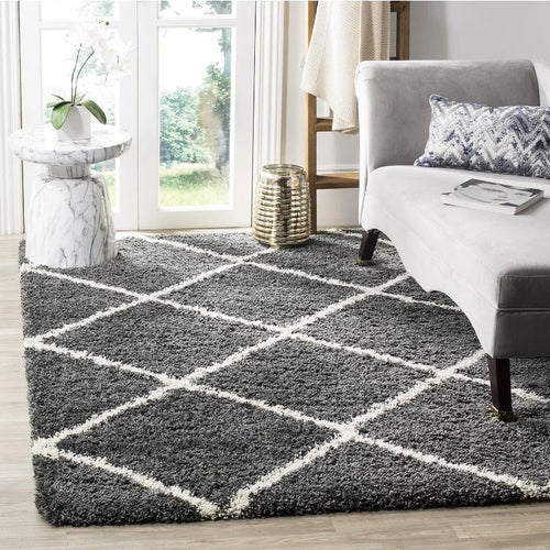 Trellis Pattern Grey & Ivory, Modern Thick Area Rug - The Finishing Touch Decor, LLC