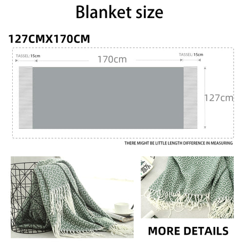 Green Tasseled Geometric Printed Knit Throw Blanket - The Finishing Touch Decor, LLC