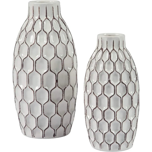 Brown & White Ceramic Honeycomb Pattern Vase Set of 2 - The Finishing Touch Decor, LLC