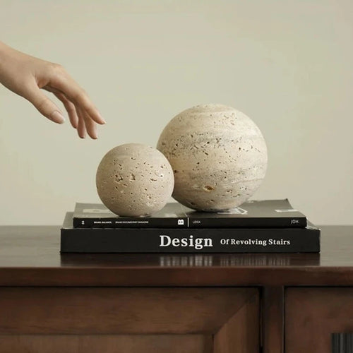 Natural Travertine Stone Sphere Paperweight Sculpture