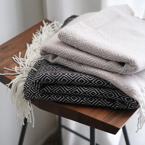 Soft Herringbone Diamond Pattern Faux Cashmere Lightweight Throw Blanket - The Finishing Touch Decor, LLC