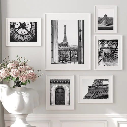 Paris Eiffel Tower & Louvre Architectural Black and White Canvas Painting Art Prints - The Finishing Touch Decor, LLC