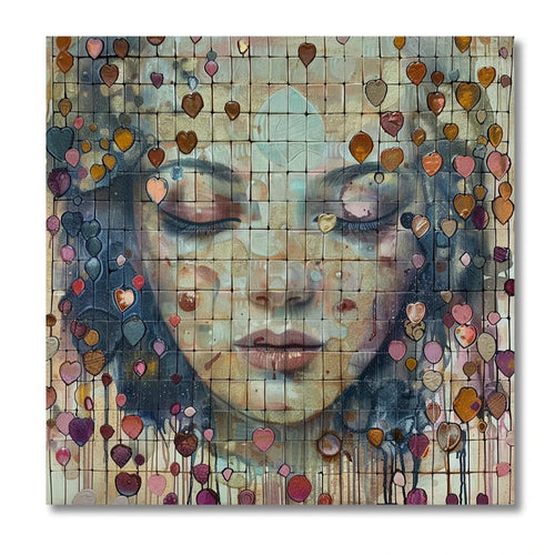 Makeup Boho Woman Wall Art Canvas Painting Girl Surrounded By Love Heart Poster Prints Portrait Graffiti Picture for Home Decor