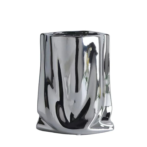 Silver Ruffled Ceramic Porcelain Flower Vase - The Finishing Touch Decor, LLC