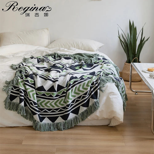 Retro Abstract Pattern Nordic Soft Cotton Throw Blanket - The Finishing Touch Decor, LLC