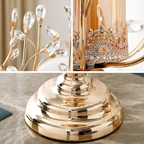 New-Classical Crystal Glass Shiny Metal Tall Tea Pillar Candle Holders - The Finishing Touch Decor, LLC