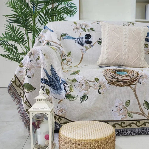 Chinoiserie Flower & Bird Vintage Style Tapestry Throw Blanket - The Finishing Touch Decor, LLC