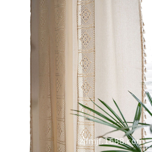 Crocheted Sheer Cream Cotton Boho Tasseled Curtains - The Finishing Touch Decor, LLC