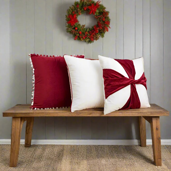 Classical Cushion Soft Christmas Velvet Covers Red White Pompom Ball Gift Present Pillowcase Living Room Bed Room Sofa Couch Bed