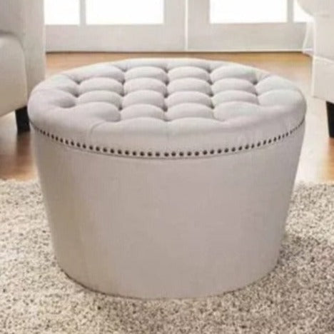 Cream Tufted Lid Storage Ottoman with Nailhead Rivets - The Finishing Touch Decor, LLC