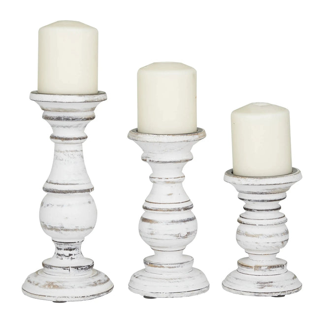 Traditional White Blush Distressed Finish Wood Candle Holder Set of 3 - The Finishing Touch Decor, LLC