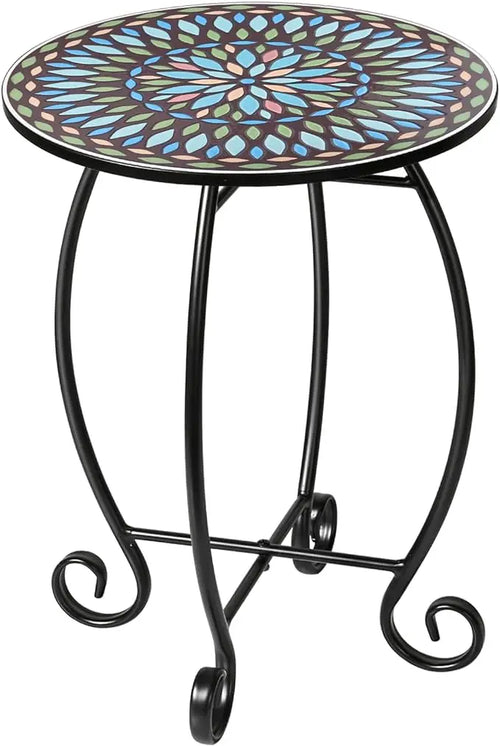 Outdoor Unique Inlay Tile with Metal Frame Accent Table - The Finishing Touch Decor, LLC