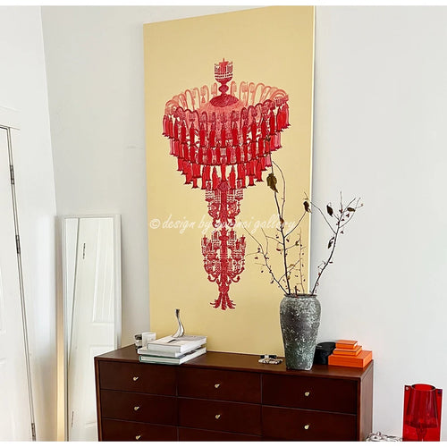 Ruby Red French Chandelier Framed Vintage Painting - The Finishing Touch Decor, LLC