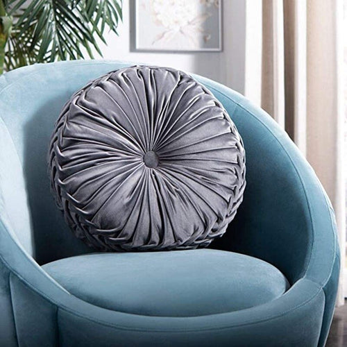 Handmade Luxury Pleated Velvet Pouf Round Full Pillow Cushion - The Finishing Touch Decor, LLC