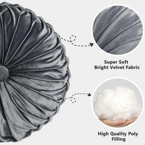 Handmade Luxury Pleated Velvet Pouf Round Full Pillow Cushion - The Finishing Touch Decor, LLC